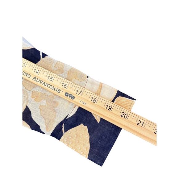 REISS Floral Tie Waist Blouse Navy Gold Large Print Size 2 EUC Linen Blend - Picture 5 of 11